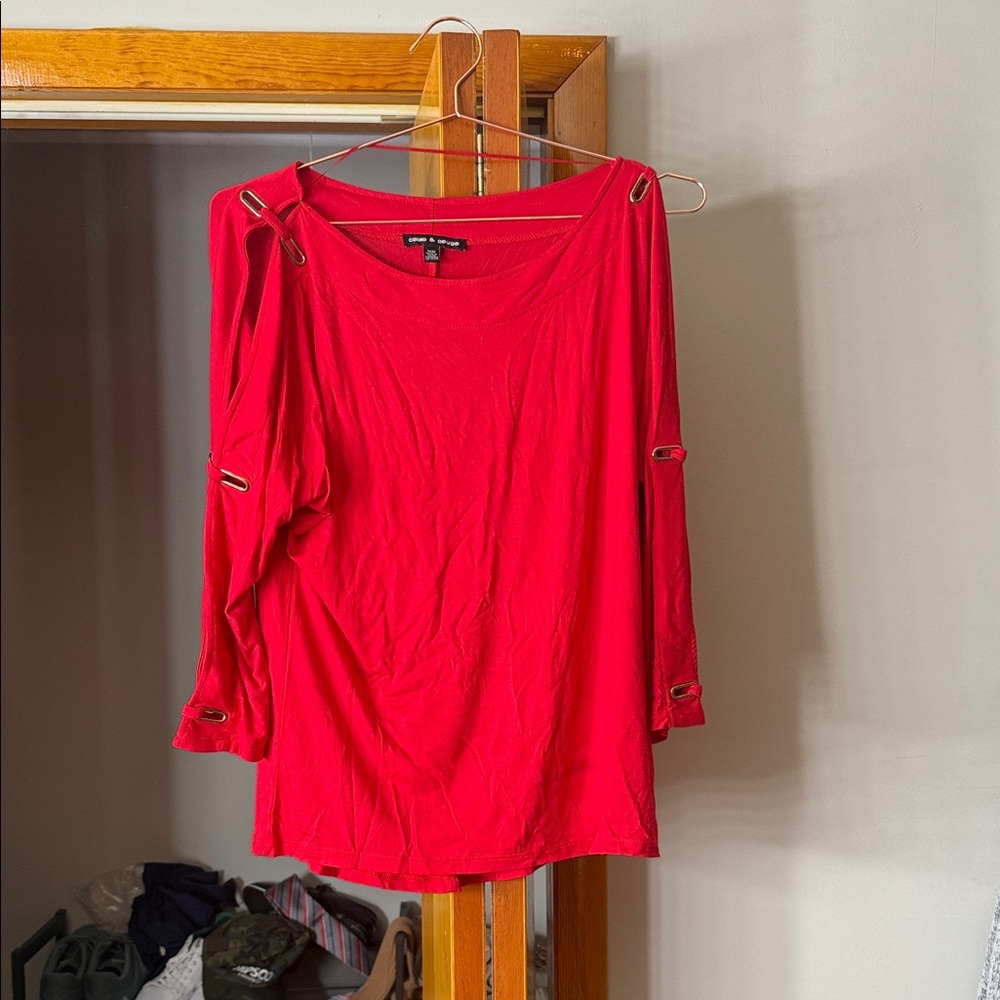 Cable & Gauge Red Blouse with Cut-Out Accents